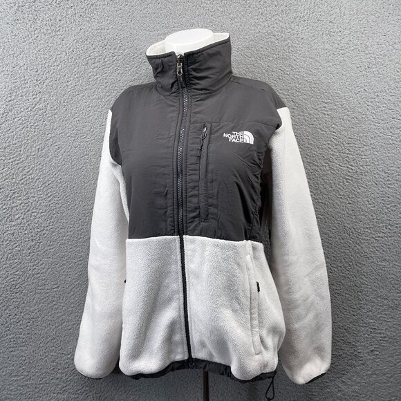 The North Face Denali Fleece Jacket White Gray Nylon Shell Panelled Medium - Picture 2 of 15